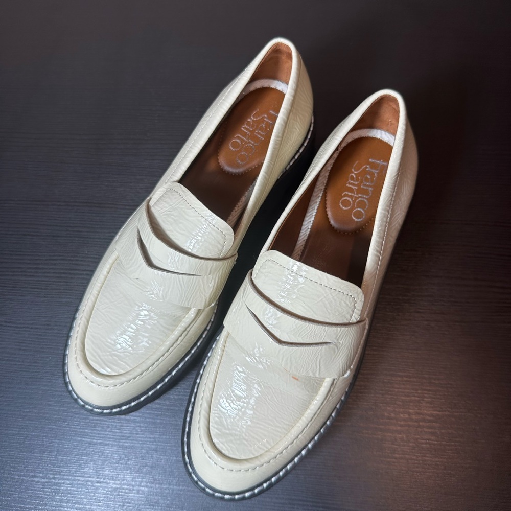 Franco Sarto Women’s Ivory Patent Penny Loafers US 5
